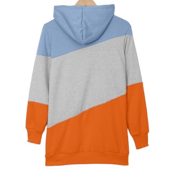 ORANGE GRAY BLUE COWL NECK SLOPING POCKETED DRAWSTRING HOODIE SIZE XL (16-18) - Picture 2 of 11